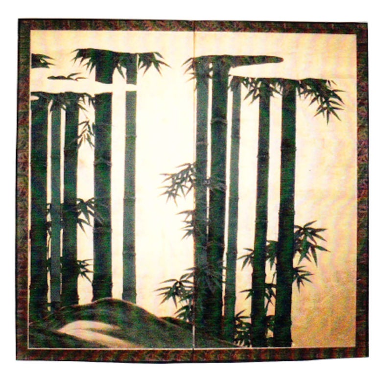 Japanese Screen: Painting of Bamboo on Gold.
