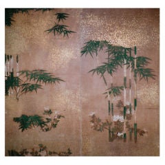 Japanese Screen: Painting of Bamboo Grove on Mulberry Paper.