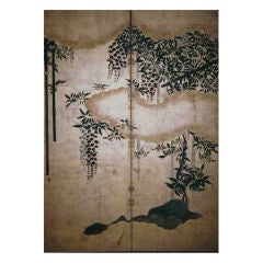 Japanese Screen Painting of Wisteria Arbor on Gold