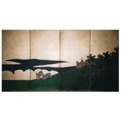 Japanese Screen: Painting of  Deer in a Wooded Landscape