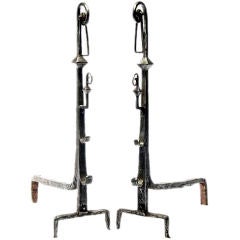 French 17th Century polished steel andirons