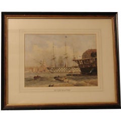 English Watercolor of a Sailing Ship