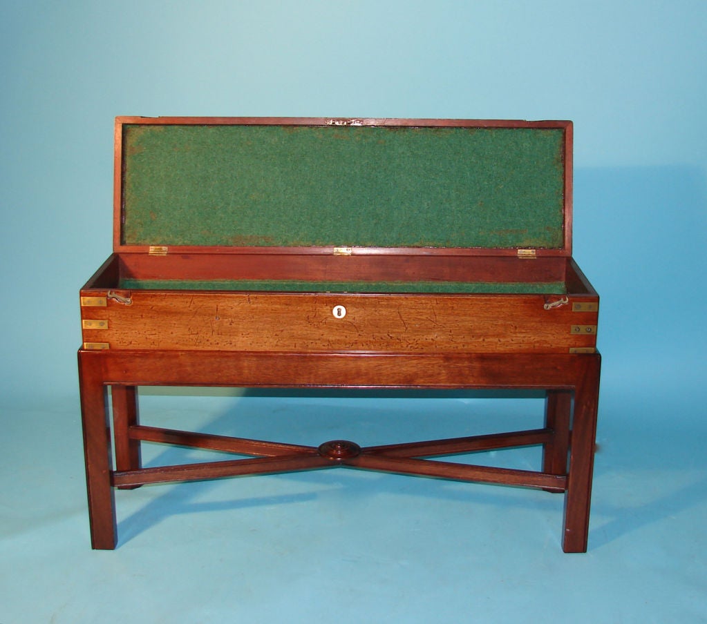 Brass mounted gun box on stand