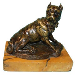 Bronze study of a mastiff on marble plinth