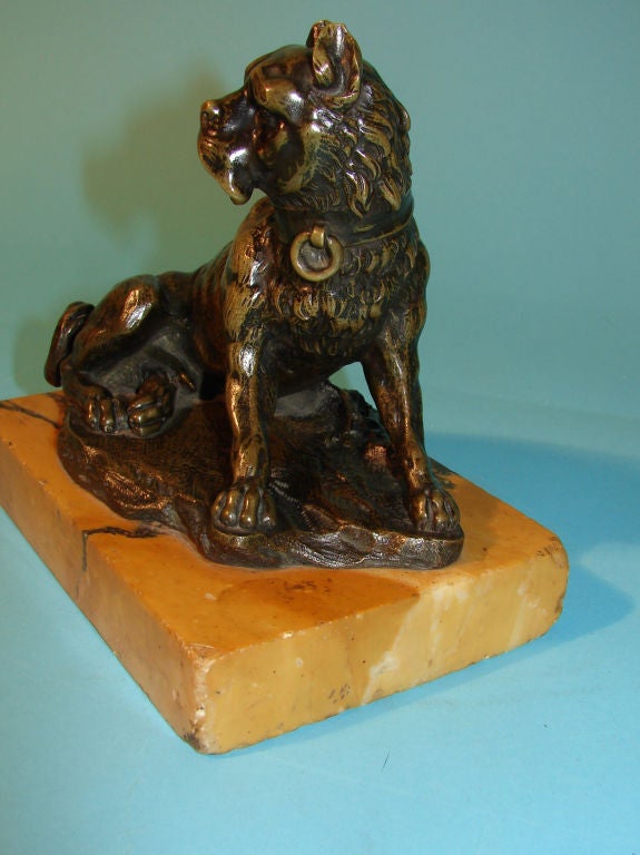 Bronze study of a mastiff on marble plinth