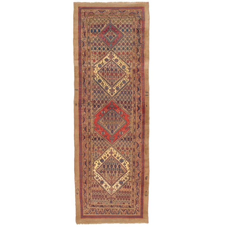 19th Century Bidjar Gallery Runner with Folk Art Border Design For Sale