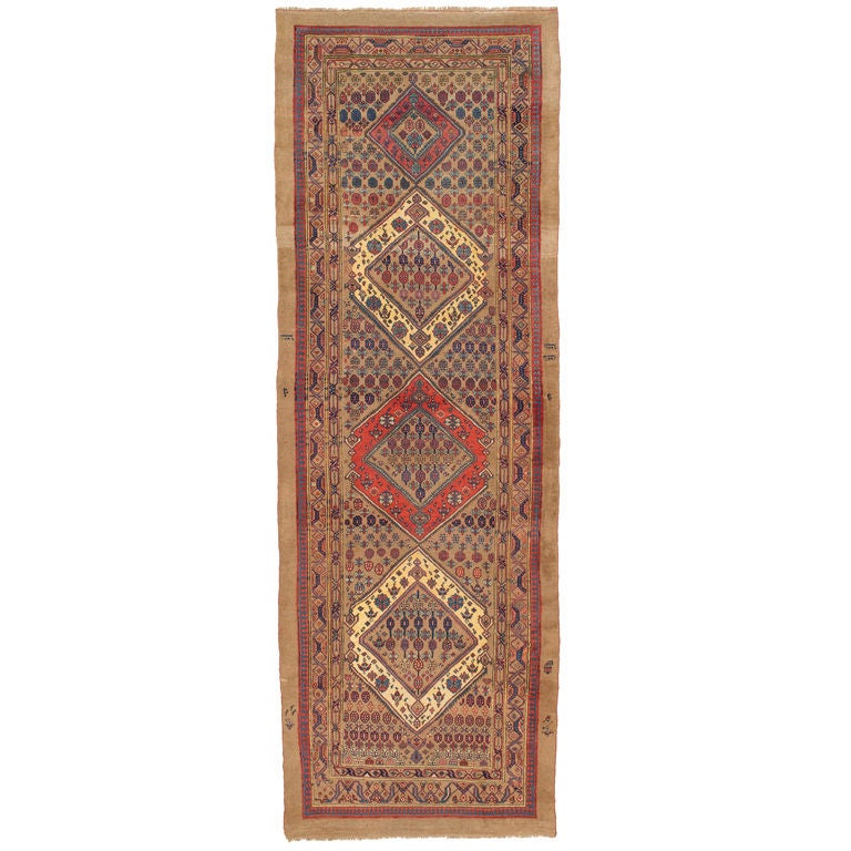 19th Century Bidjar Gallery Runner with Folk Art Border Design