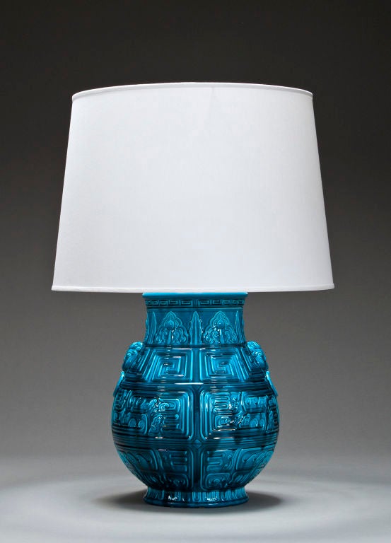 A French Turquoise Faience Vase in an Archaic Chinese Style