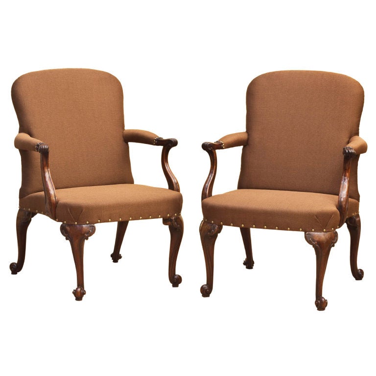 Pair of Mahogany Open Arm Chairs For Sale at 1stDibs