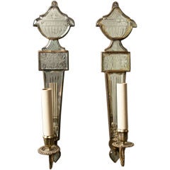 A Pair of Etched Mirror Backed Glass Sconces