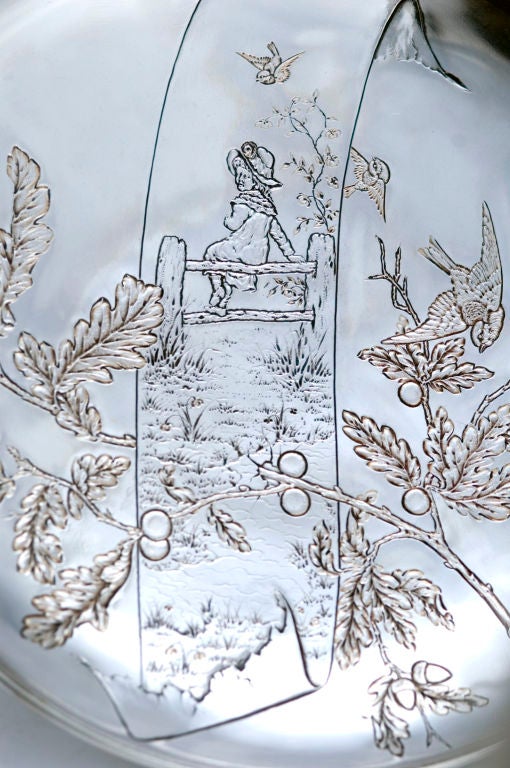 19th Century Charming Kate Greenaway Inspired Sterling Silver Gorham Platter, 1880 For Sale