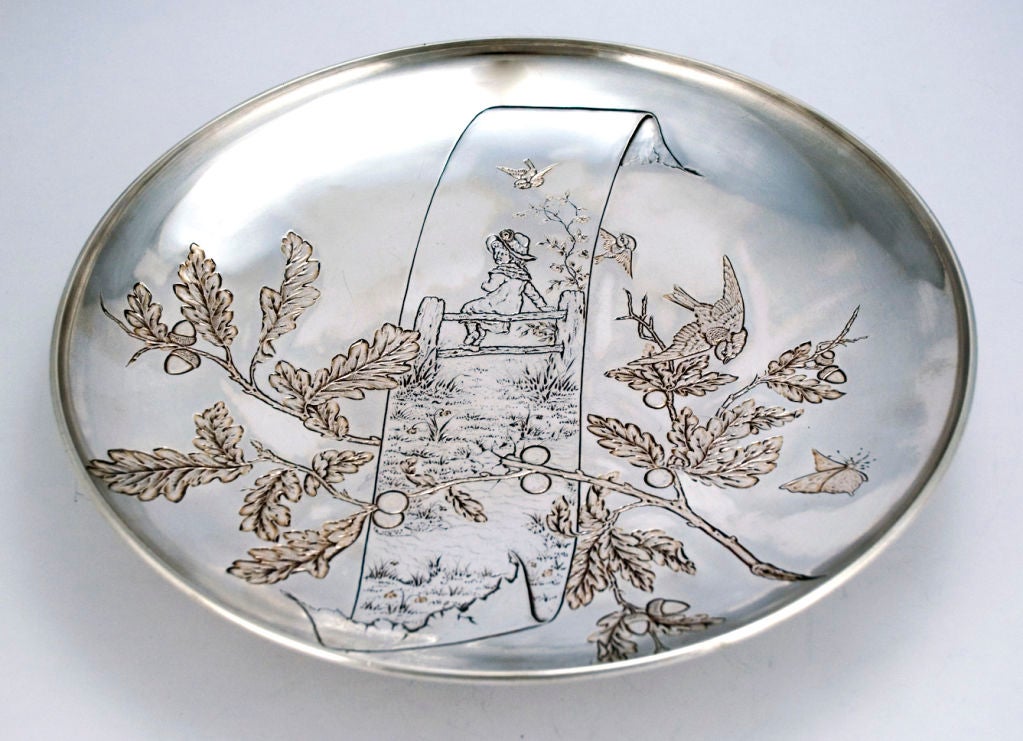 Charming Kate Greenaway Inspired Sterling Silver Gorham Platter, 1880 For Sale 2