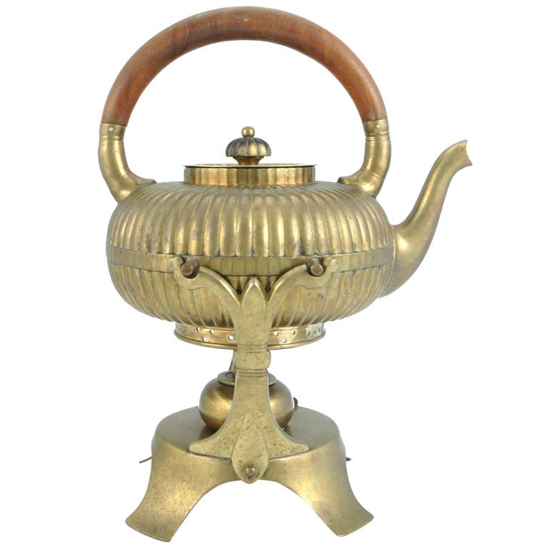 Gorham Brass Kettle Stand Ribbed Cherry Handle 1890 at 1stdibs