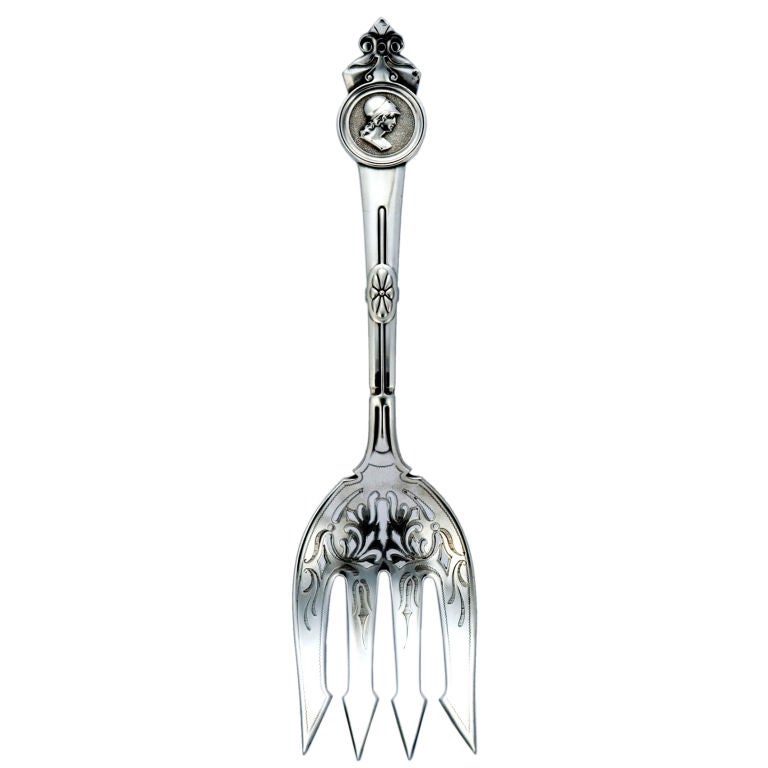 Tiffany Medallion Gorham Sterling Silver Meat Fork 1870