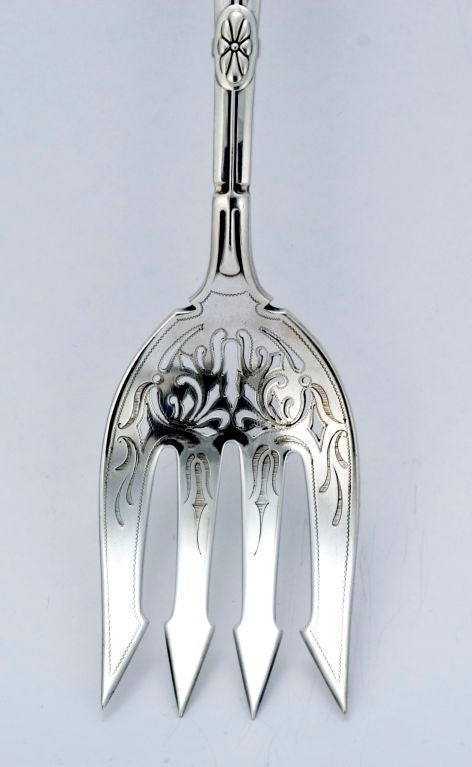 Tiffany Medallion Gorham Sterling Silver Meat Fork 1870 In Excellent Condition In New York, NY