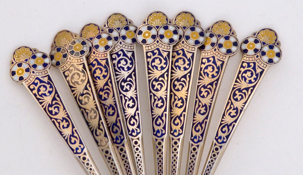 Champleve Gorham Coffee Spoons Sterling Silver 1890