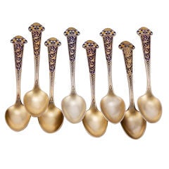 Champleve Gorham Coffee Spoons Sterling Silver 1890
