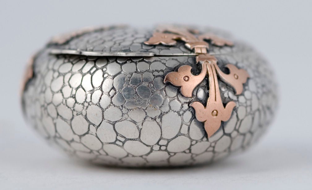 Mixed Metal Copper Sterling Silver French Pill Box 1880