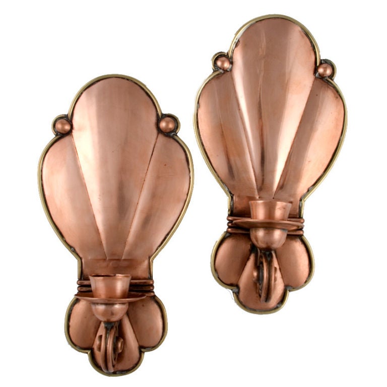 Aguilar Pair of Copper & Brass Sconces 1940 Rare For Sale