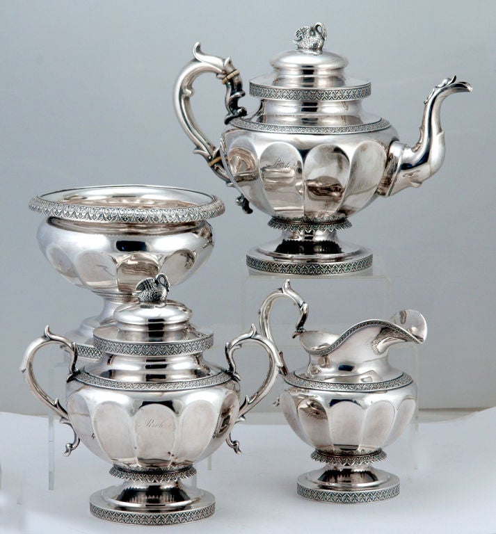 Bogert Coin Silver Coffee / Tea Pot Set 4 Pieces 1860 1