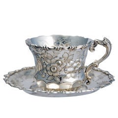 William Gale Coin Silver Chased Repousse Cup Saucer