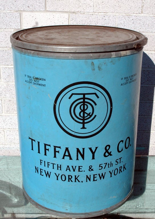 A barrel for shipping by Tiffany, of New York, originally used to ship silver, china, etc. in the early 20th Century.  Dimensions 25 1/2 inches high by 19 1/2 inches diameter.  Marked as illustrated in photo.   In used, but excellent condition. 