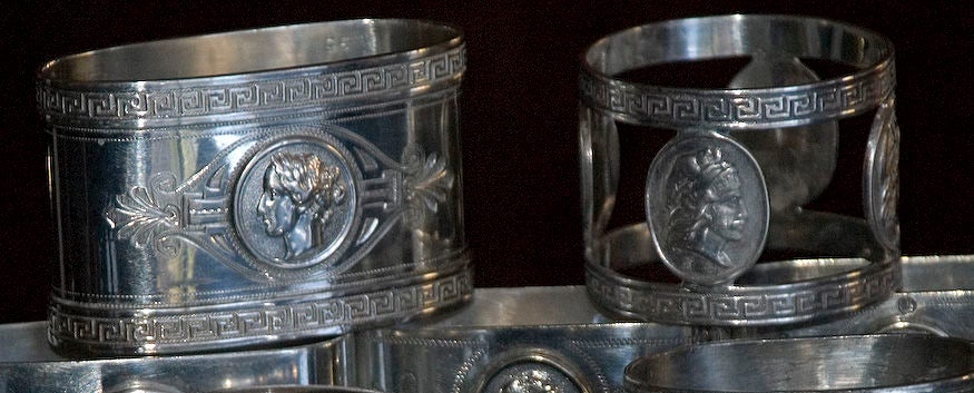 8 Medallion Motif Napkin Rings Coin And Silver Silverplate 2