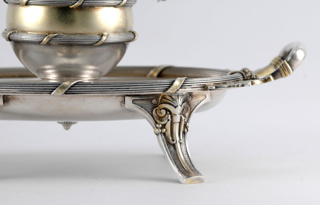 Rare Aesthetic Inkwell Gorham Sterling Silver 1873 Gilt In Excellent Condition In New York, NY