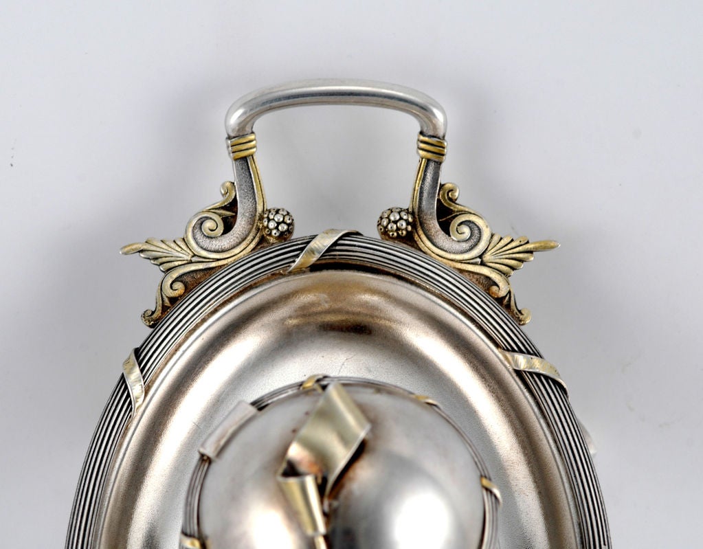 19th Century Rare Aesthetic Inkwell Gorham Sterling Silver 1873 Gilt