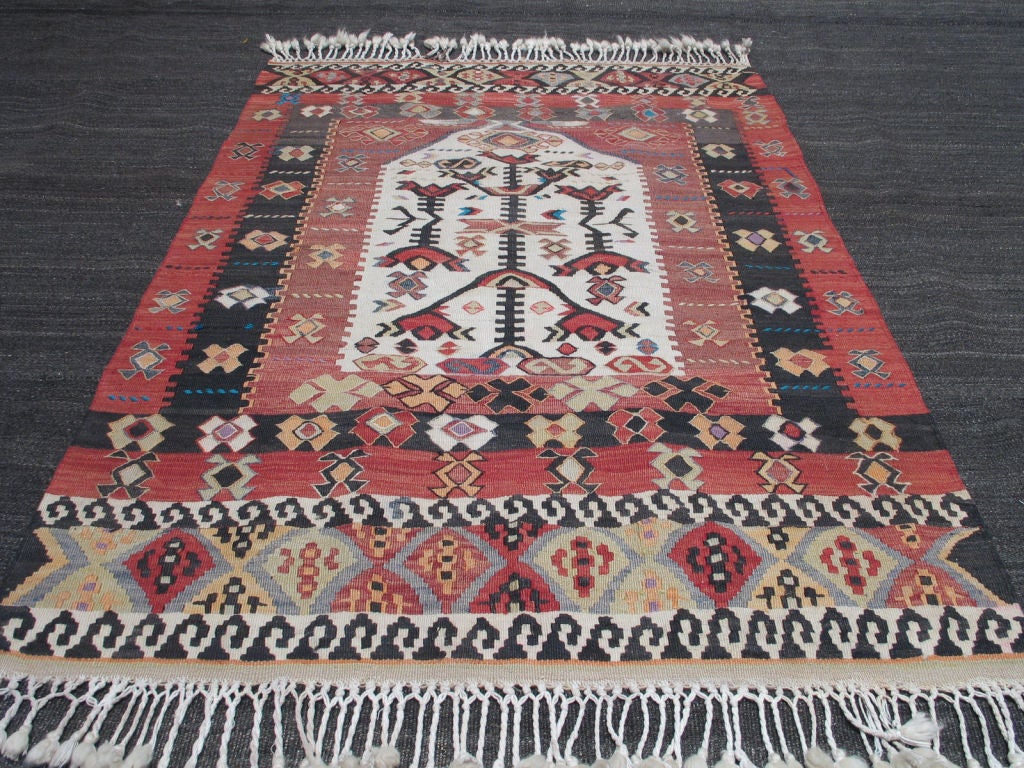 Prayer Kilim rug. A very nice example of a well-known type of rug. Rug has great graphics featuring an abstract tree-of-life.