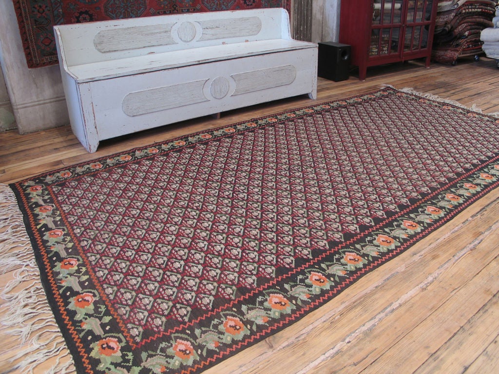 Karabag Kilim rug. Vintage Kilim rug from Karabagh, Armenia. Very good quality and in excellent condition. Rug is dated 1949 at the top left corner.