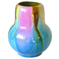 Awaji Art Pottery Pink and Blue Flambe Vase