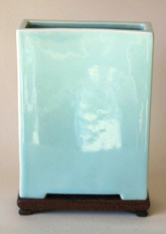 Japanese Studio Porcelain Blue Celadon Slab Vase