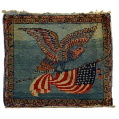 Antique Kashan Carpet Wall Hanging, Bald Eagle and 44 Star Flag