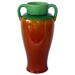 Awaji Pottery Vase with Caramel and Green Glaze
