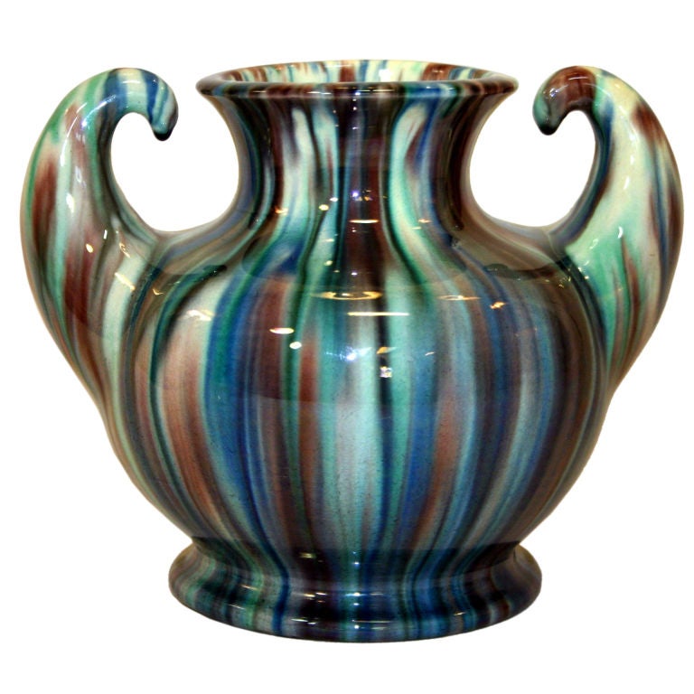 Awaji Art Pottery "Muscle" Vase with Drip Glaze