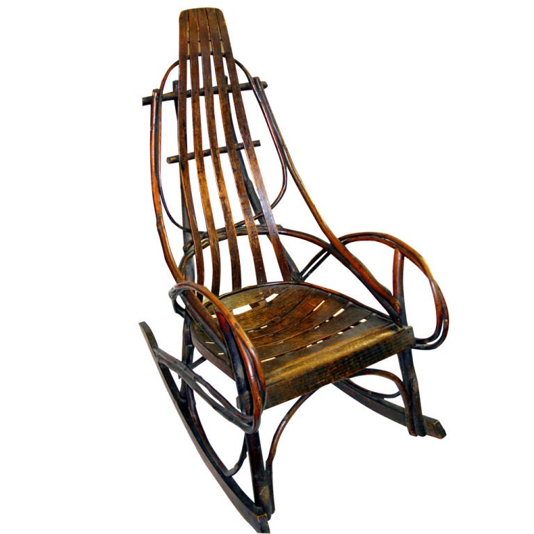 Antique Hickory Bent Wood Adirondack Rocking Chair at 1stdibs