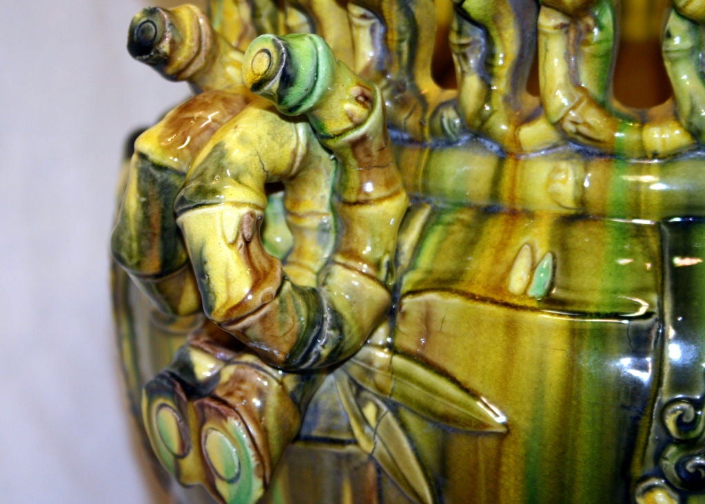 Awaji Pottery Flambe Jardiniere on Pedestal with Figural Scene 3