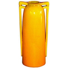 Vintage Awaji Art Pottery Vase with Buttress Handles Deep Yellow