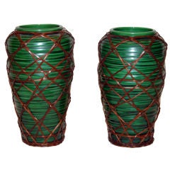 Pair Awaji Pottery "Swirl" Vases