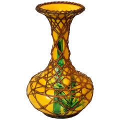 Antique Rattan Wrapped Awaji Pottery Vase with Incised Bamboo 8
