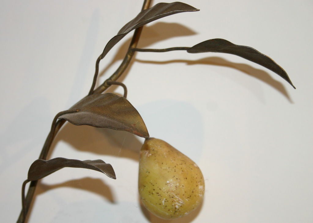 Hanging Bronze Pear Branch with Alabaster Fruit
