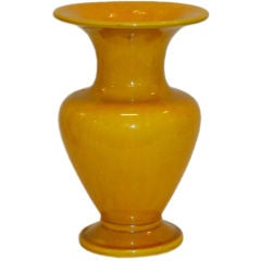 Antique Awaji Art Pottery Yellow Monochrome Vase