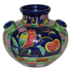 Awaji Pottery Checkered Art Deco Vase