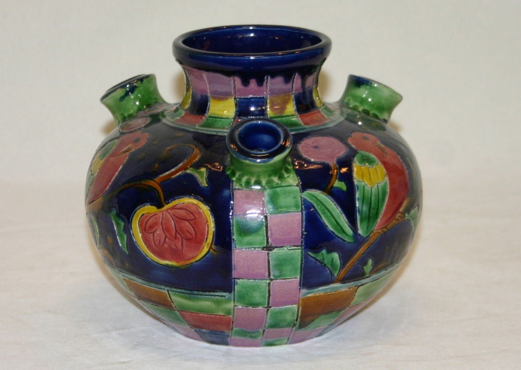 Awaji Pottery Checkered Art Deco Vase