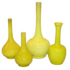 Antique Collection of Acid Yellow Awaji Pottery Bottle Vases