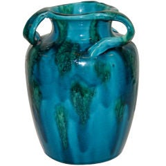 Awaji Pottery Vase in Turquoise and Green Glaze
