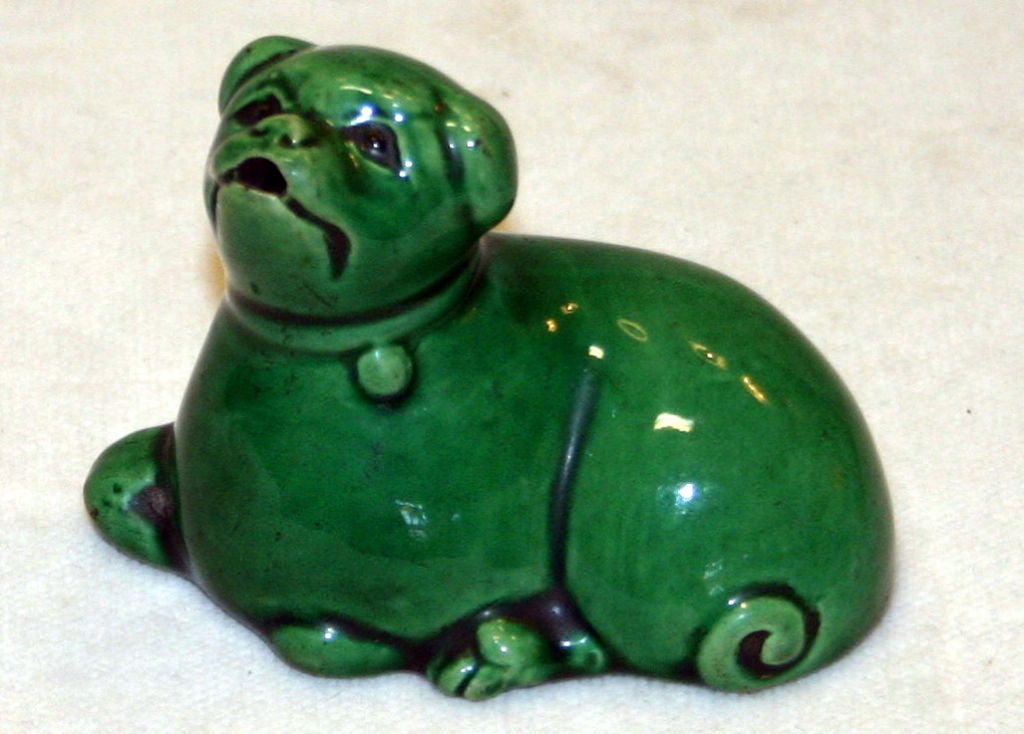 Japanese Awaji Pottery Pug Figure Water Dropper For Sale