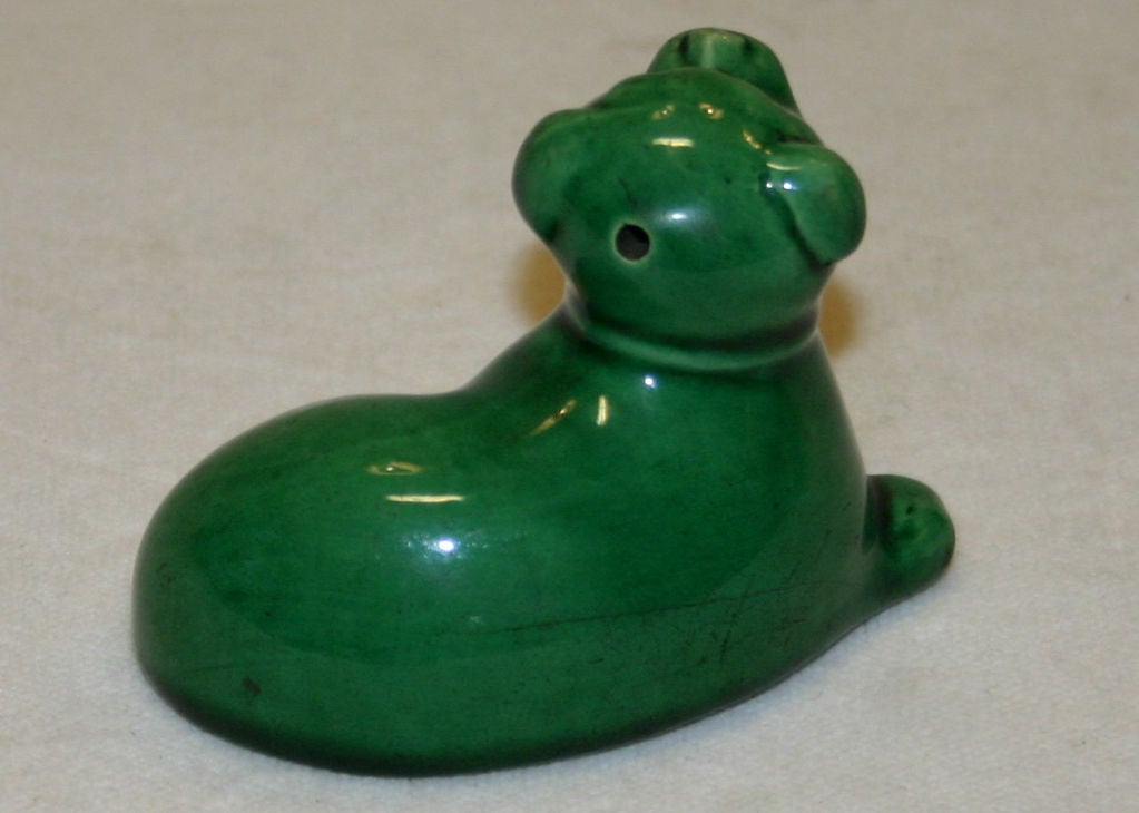 19th Century Awaji Pottery Pug Figure Water Dropper For Sale