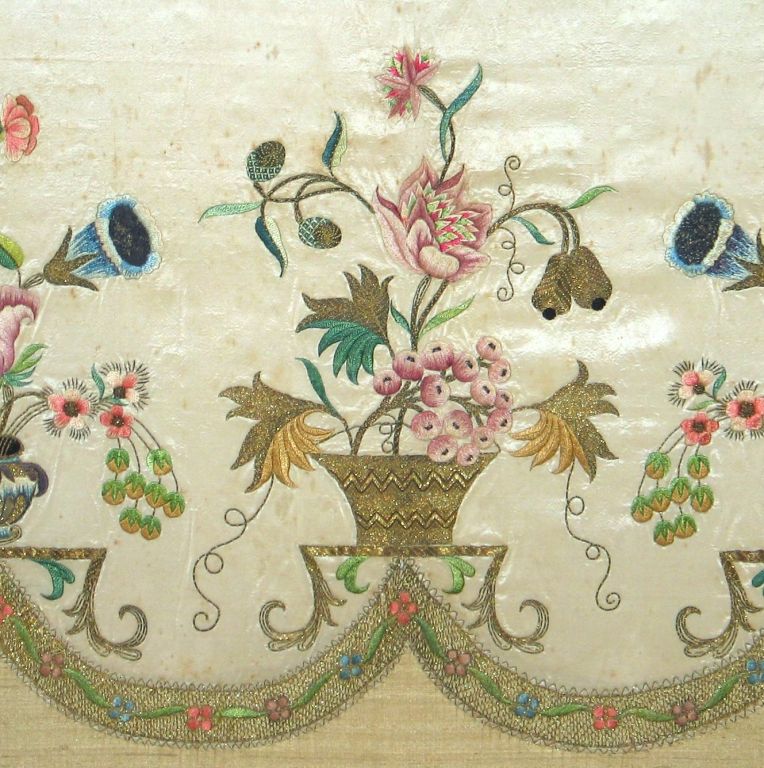 18th Century and Earlier Mounted English Embroidered Apron For Sale